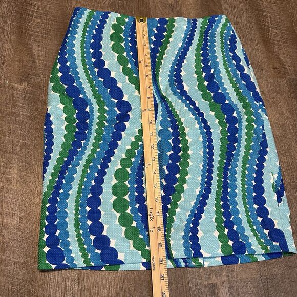 Womens NWT Blue Green Polka Dot TALBOTS Lined Stretch Below Knee Skirt 4 Petite - Picture 2 of 6